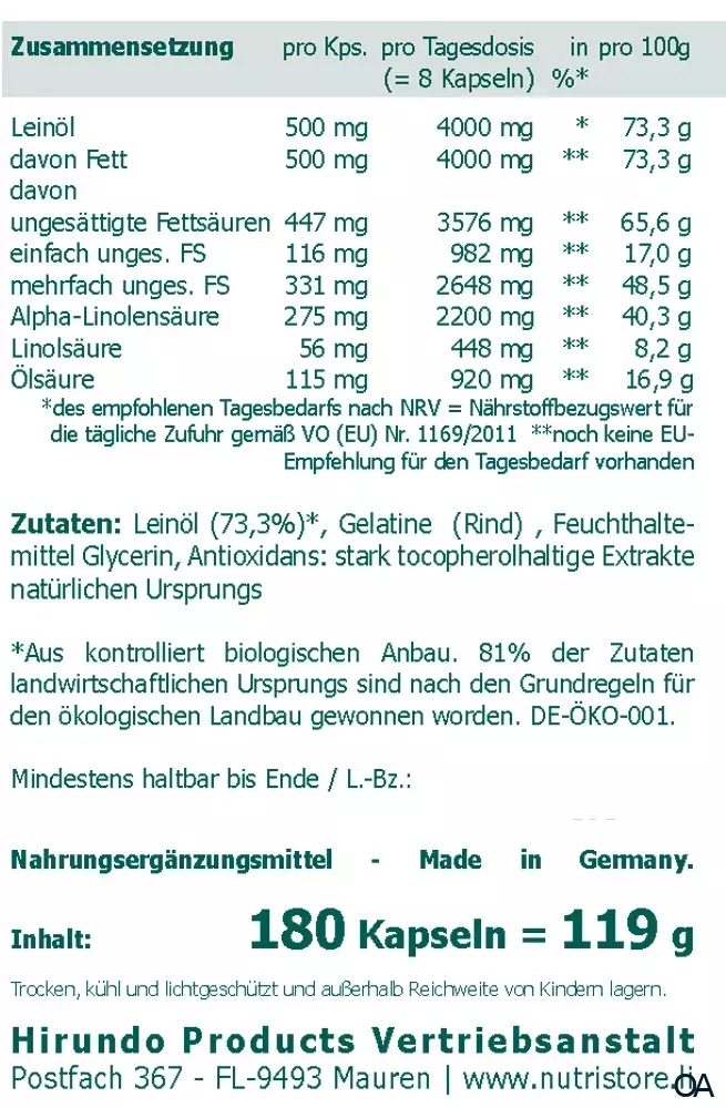 The Nutri Store Omega-3-6-9 Leinöl 500 mg Kapseln