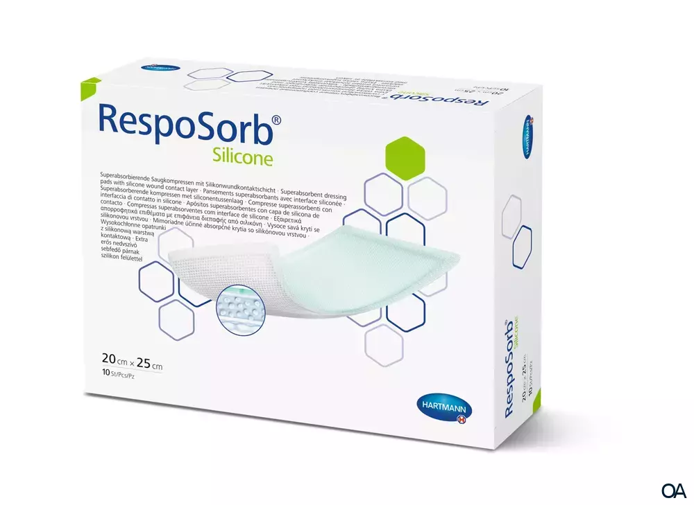 RespoSorb® Silicone superabsorbierende Saugkompresse mit Silikonwundkontaktschicht steril, 20 x 25 cm