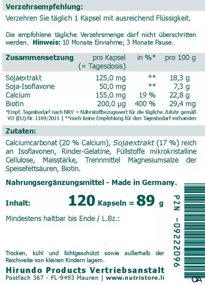 The Nutri Store Soja Isoflavone + Calcium + Biotin Kapseln