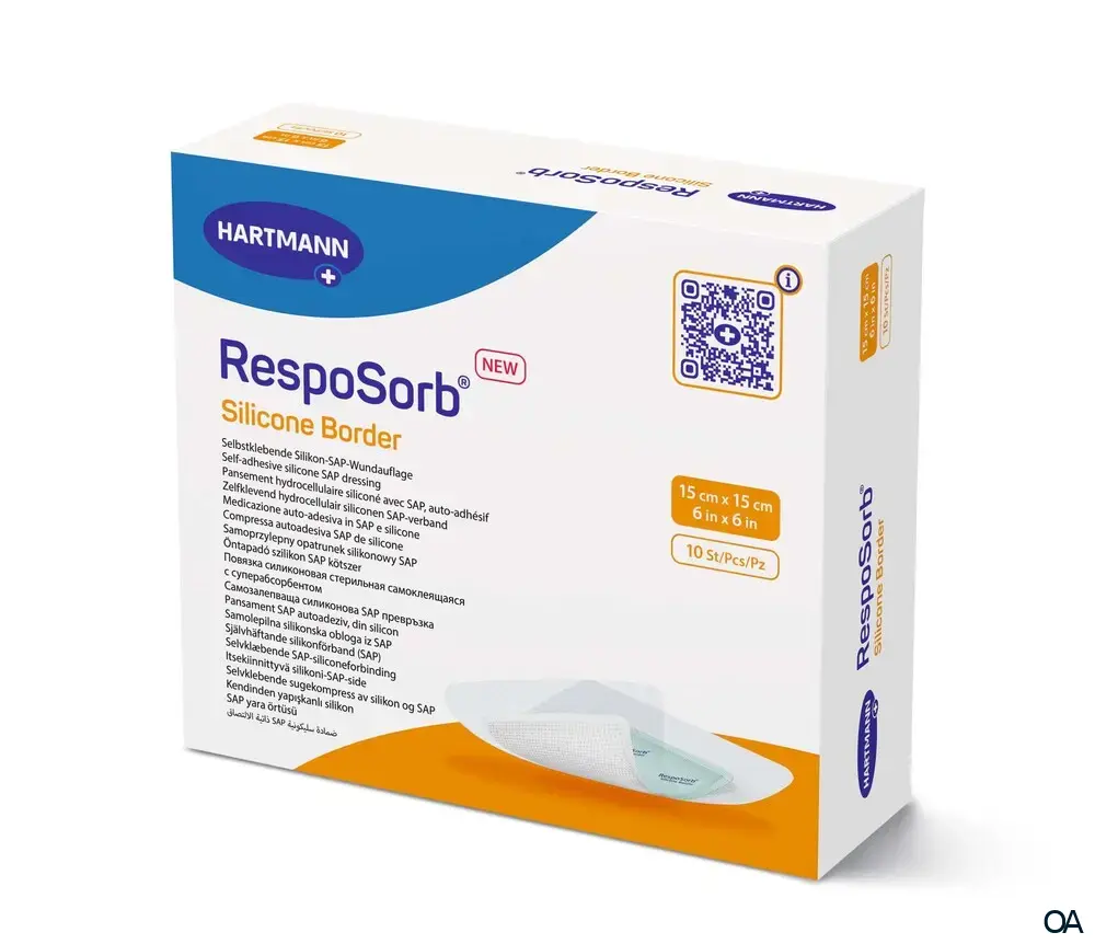 RespoSorb® Silicone Border selbsthaftende superabsorbierende Saugkompresse mit Silikonwundkontaktschicht steril, 15 x 15 cm
