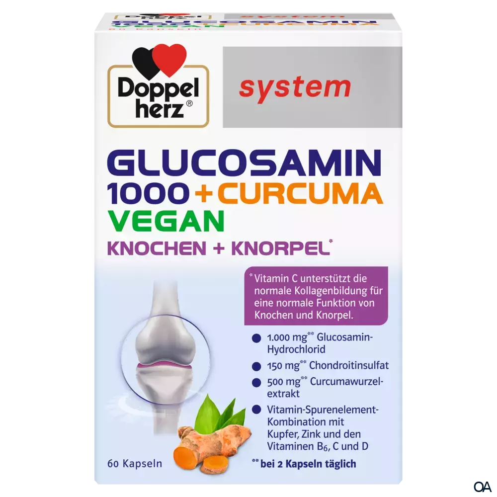 Doppelherz system Glucosamin 1000 + Curcuma Vegan Knochen + Knorpel* Kapseln