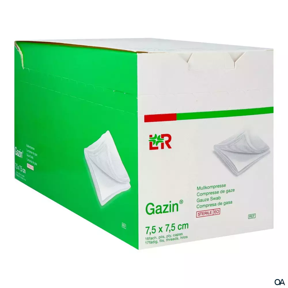 Gazin® Mullkompressen steril, 16-fach, 17-fädig, 7,5 x 7,5 cm, 20 x 5 Stück