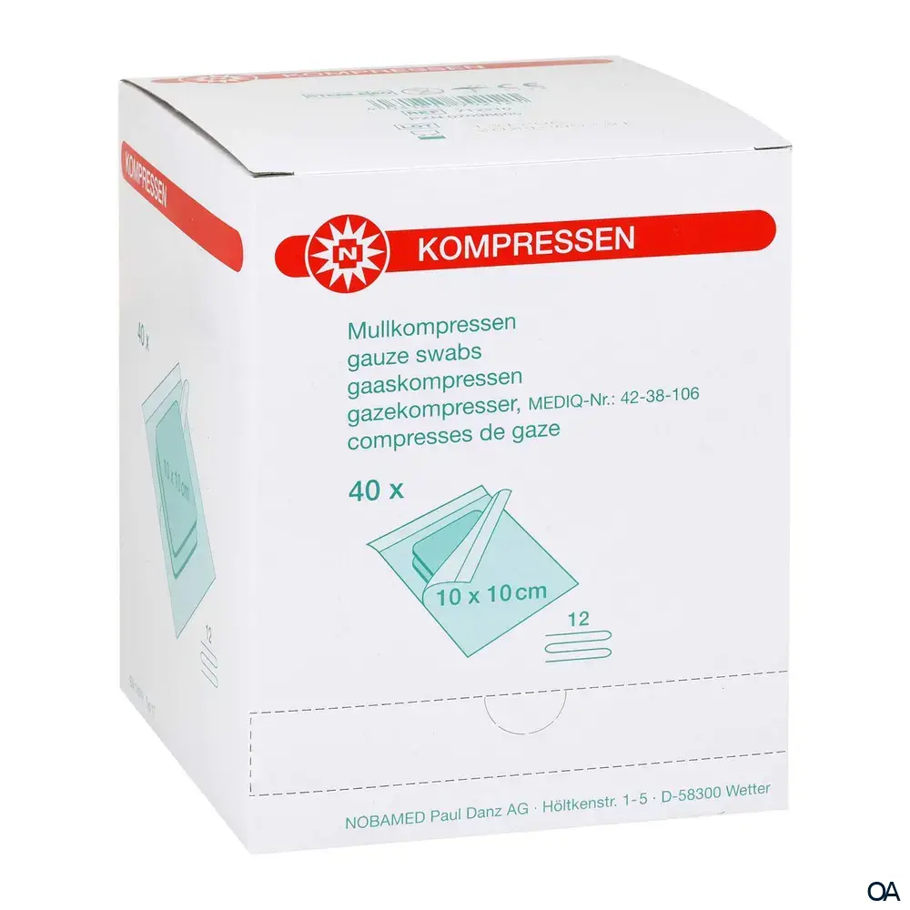 Noba Mullkompressen 12-fach, 17-fädig, steril, 10 x 10 cm, 2 x 40 Stück