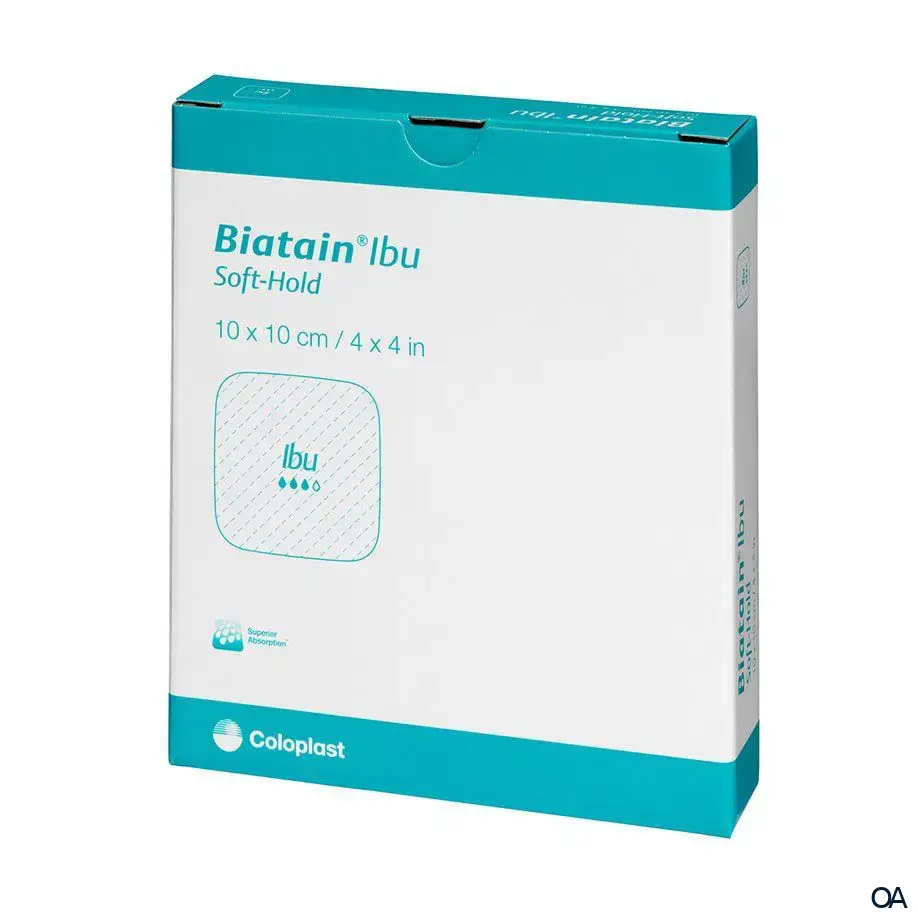 Biatain® Ibu Soft-Hold Schaumverband mit Ibuprofen (0,5 mg/cm²) steril, 10 x 10 cm