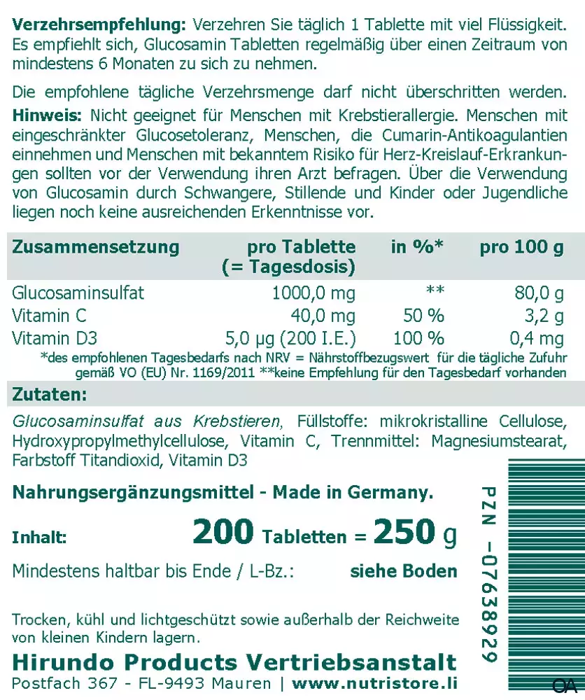 The Nutri Store Glucosamin 1000 mg Tabletten