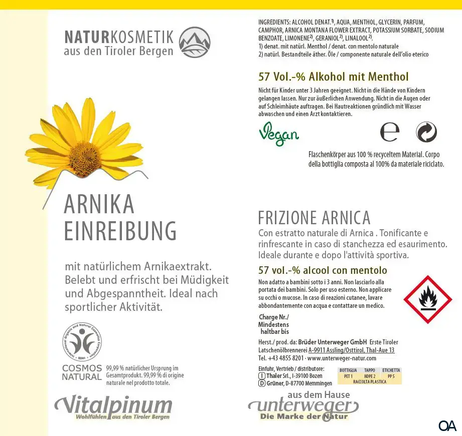 Unterweger Vitalpinum Arnika Einreibung