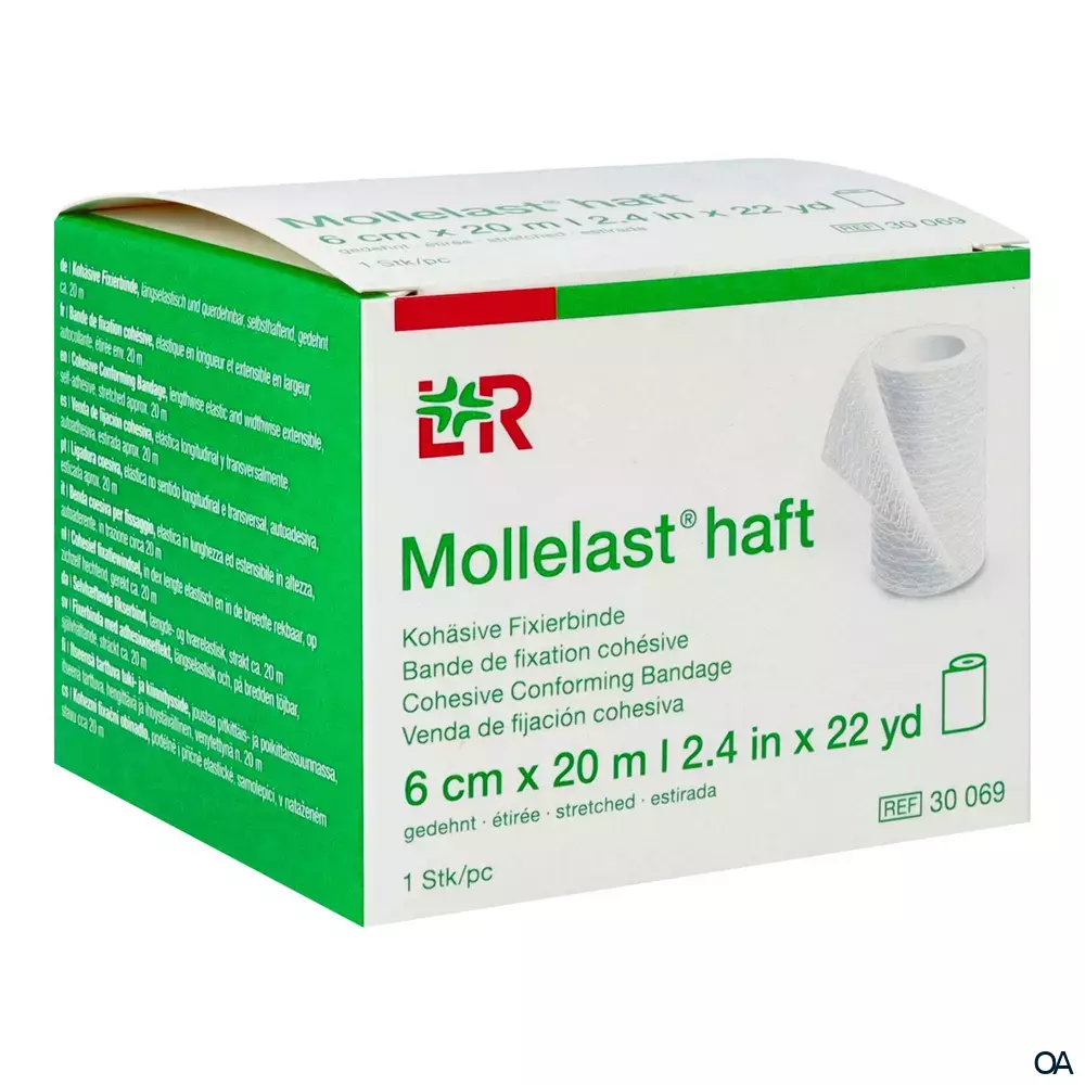 Mollelast® haft Kohäsive bielastische Fixierbinde weiß, 6 cm x 20 m
