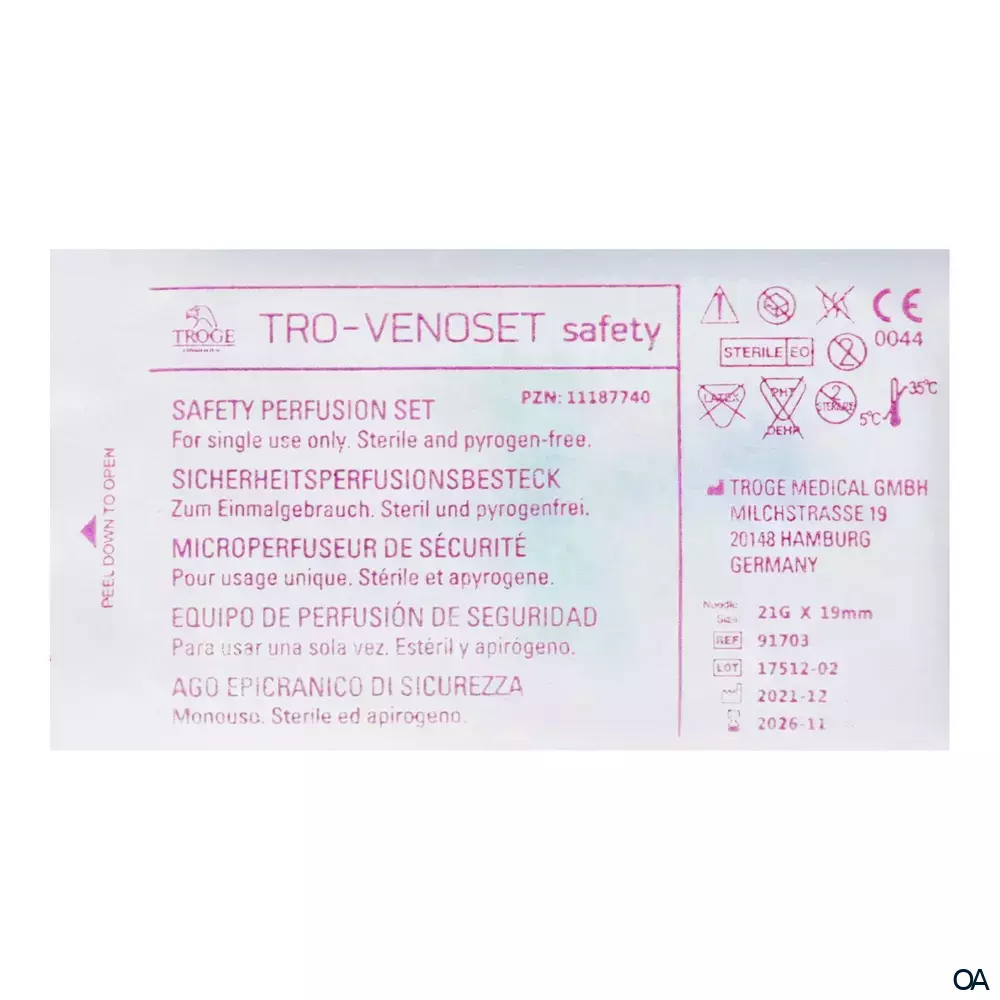 TRO-VENOSET Safety Perfusionsbesteck grün, 21G, 0,81 x 19 mm