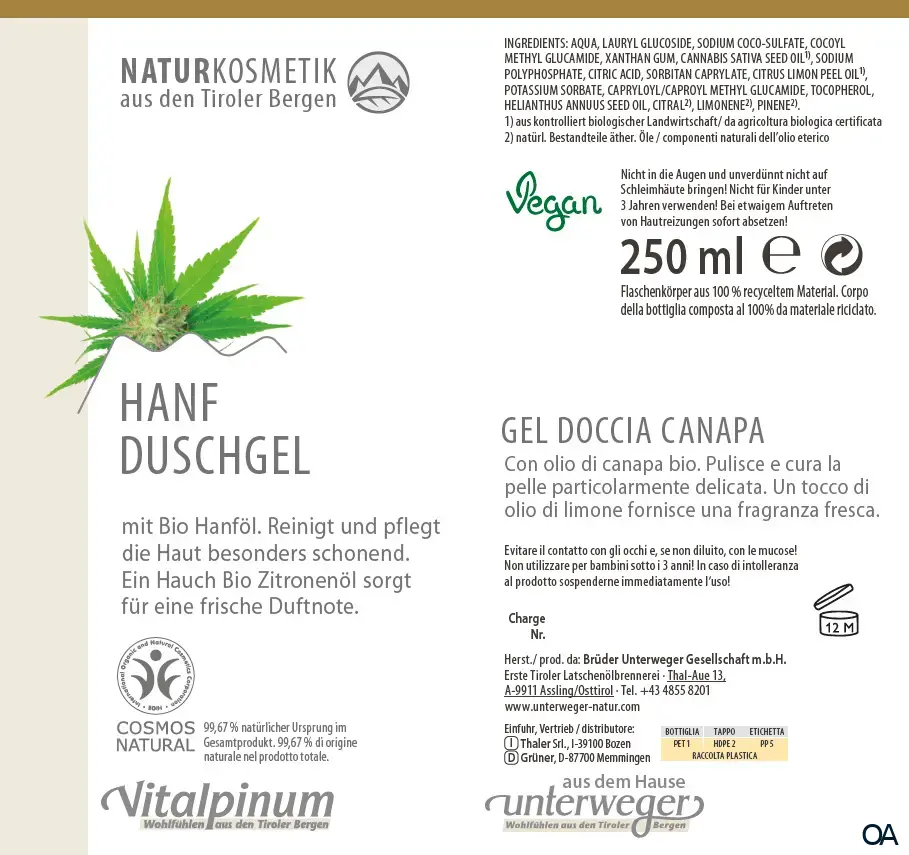 Unterweger Vitalpinum Hanf Duschgel