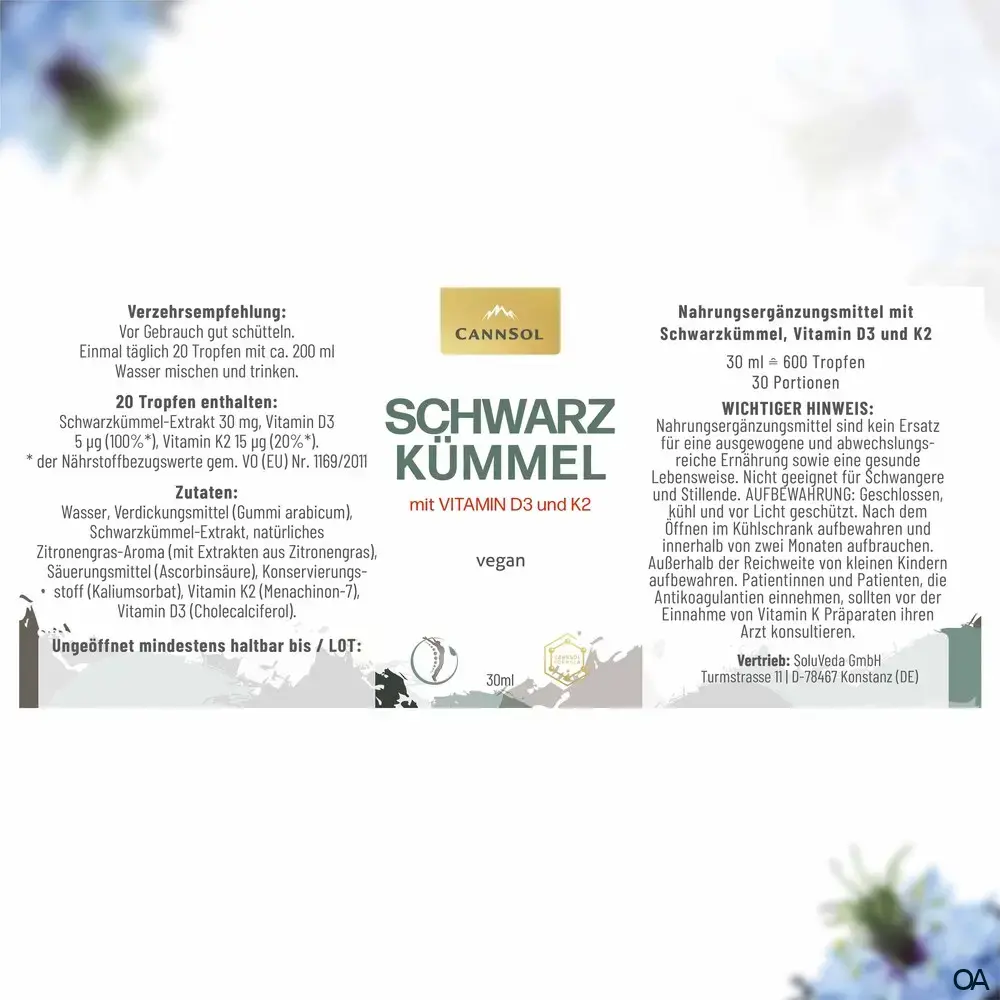 CannSol Schwarzkümmel mit Vitamin D3 und K2 Tropfen