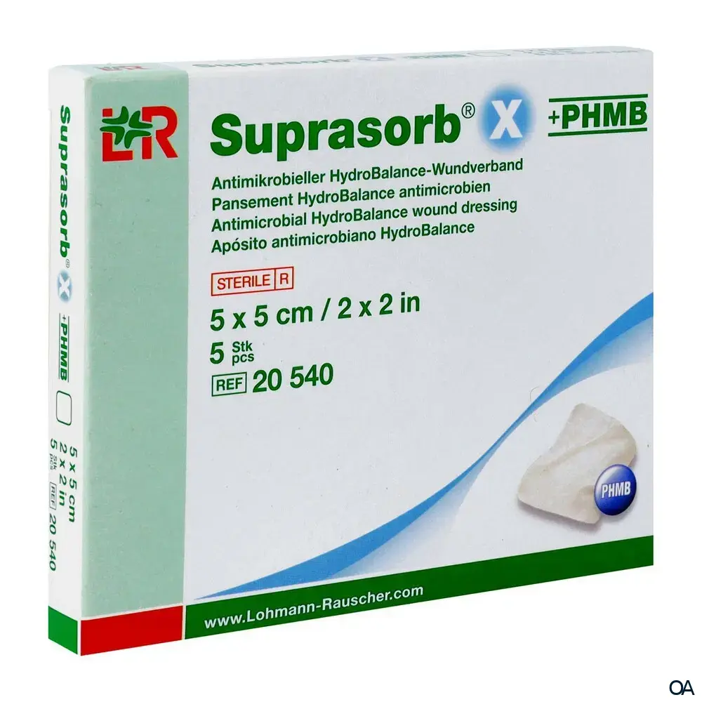 Suprasorb® X + PHMB Antimikrobieller HydroBalance-Wundverband, Kompresse, steril, 5 x 5 cm