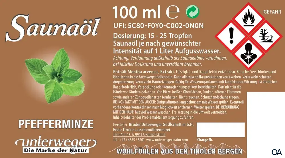 Unterweger Saunaöl Pfefferminze