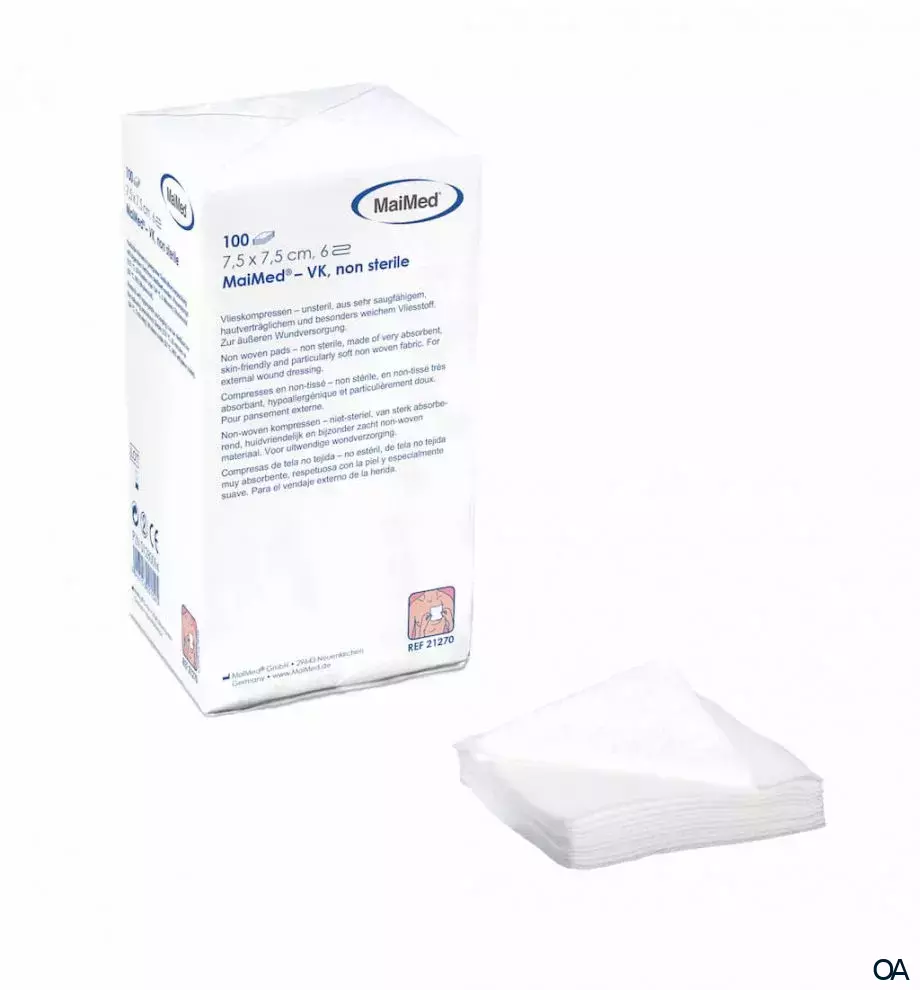 MaiMed Vlieskompressen 6-fach, unsteril, 7,5 x 7,5 cm