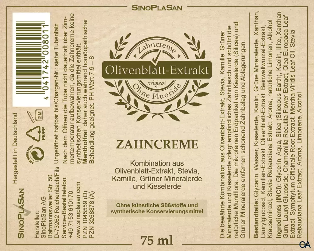 SinoPlaSan Olivenblattextrakt Zahncreme