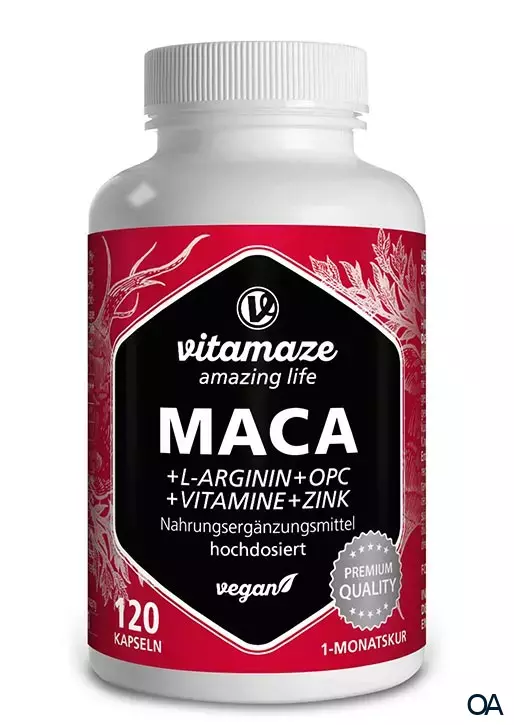 Vitamaze Maca 5000 extra hochdosiert + L-Arginin + OPC + Vitamine + Zink Kapseln