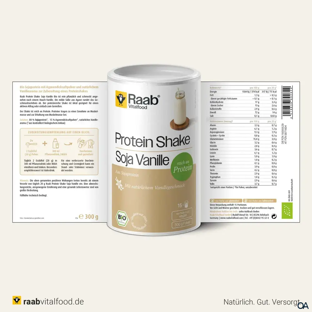 Raab® Vitalfood Bio Protein Shake Soja Vanille Pulver