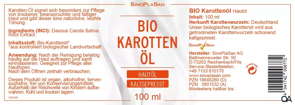 SinoPlaSan Bio Karottenöl Hautpflegeöl