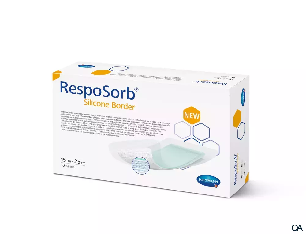 RespoSorb® Silicone Border selbsthaftende superabsorbierende Saugkompresse mit Silikonwundkontaktschicht steril, 15 x 25 cm