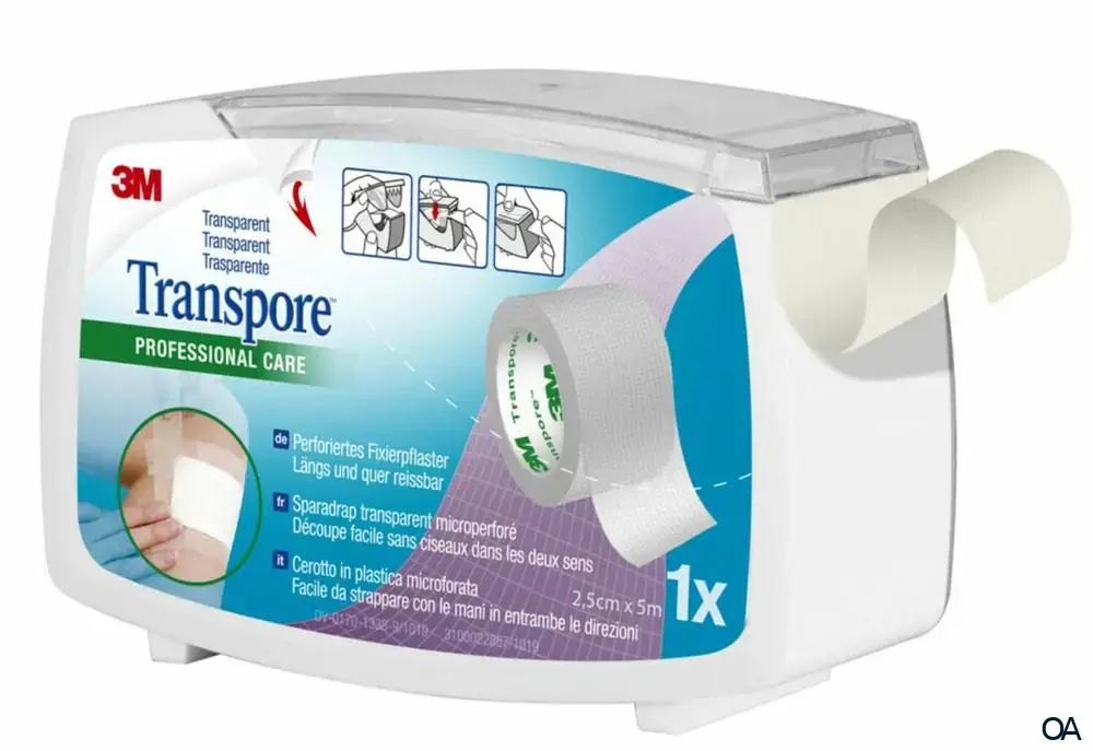 3M™ Transpore™ Fixierpflaster mit Abroller, 1527NP-1 SD, 25 mm x 5 m