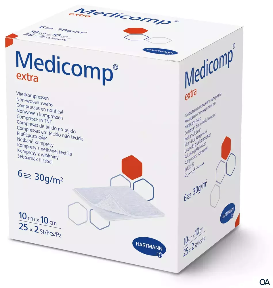 Medicomp® extra steril Vliesstoffkompressen 6-fach, 10 x 10 cm, 25 x 2 Stück
