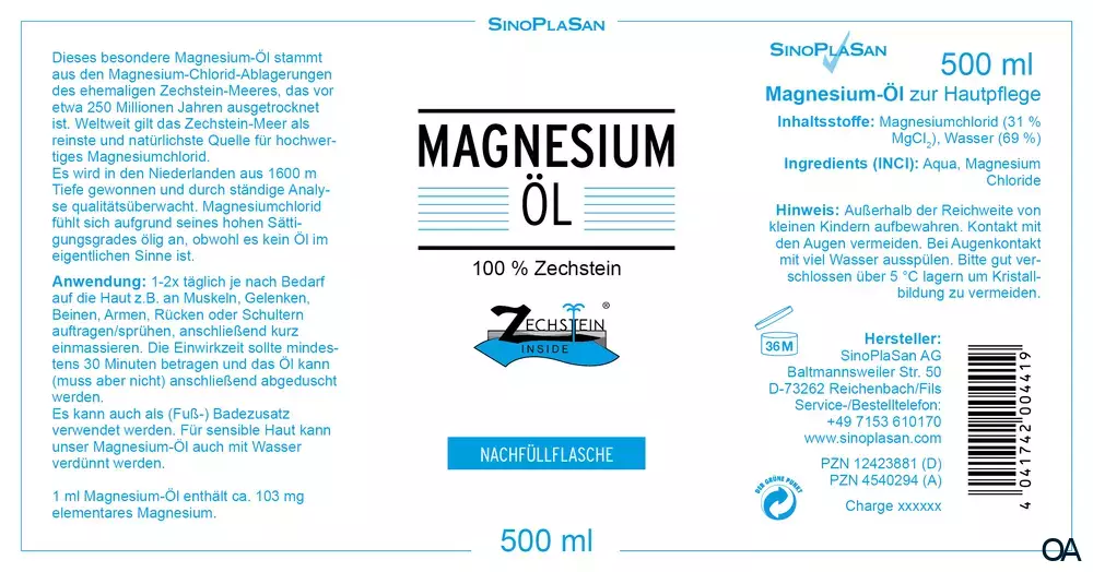 SinoPlaSan Magnesium-Öl Zechstein Nachfüllflasche