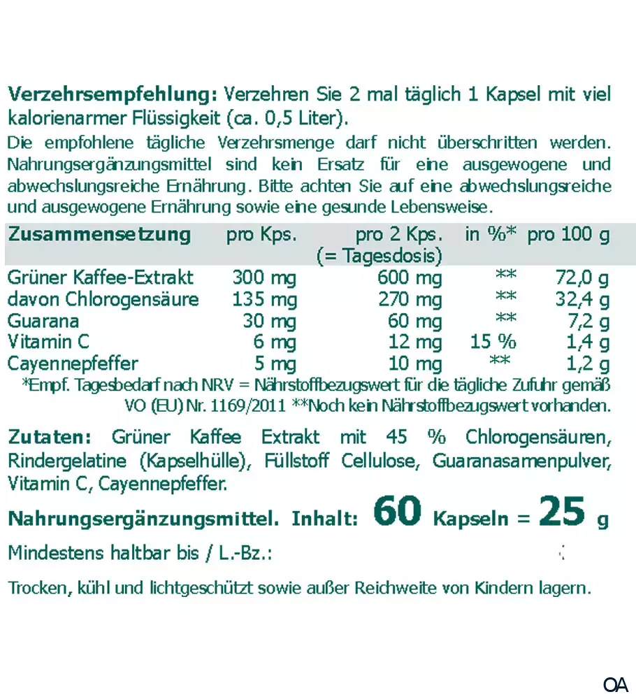 The Nutri Store Grüner Kaffee Extrakt Kapseln