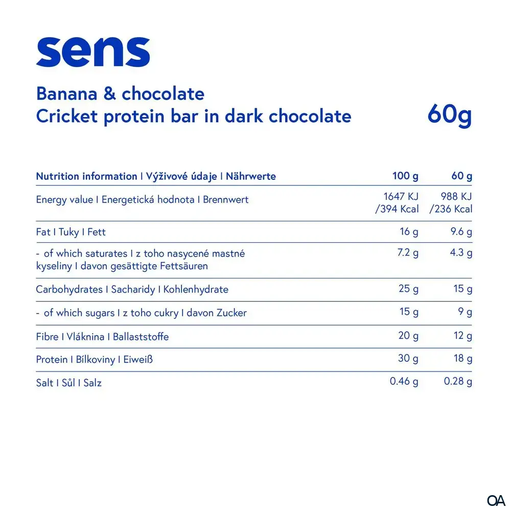 SENS Proteinriegel in dunkler Schokolade - Banane & Schokolade