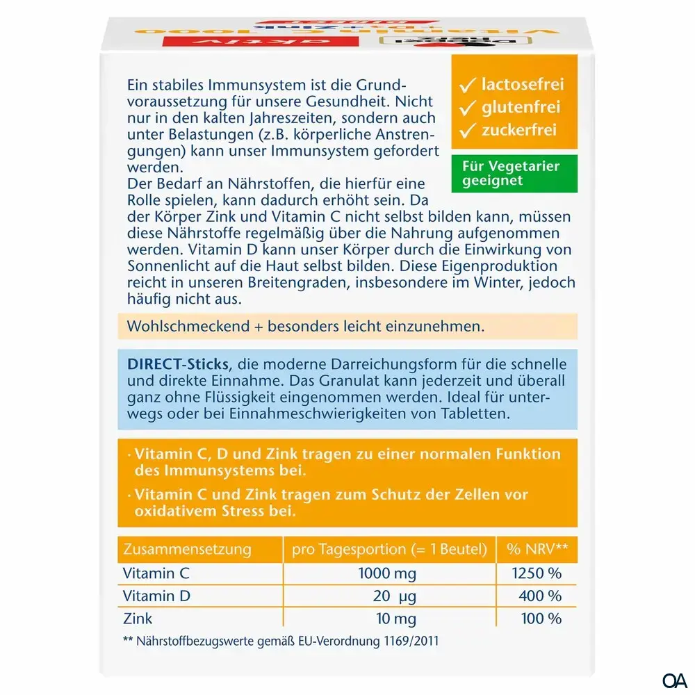 Doppelherz aktiv Vitamin C 1000 DIRECT + D3 + Zink Portionsbeutel
