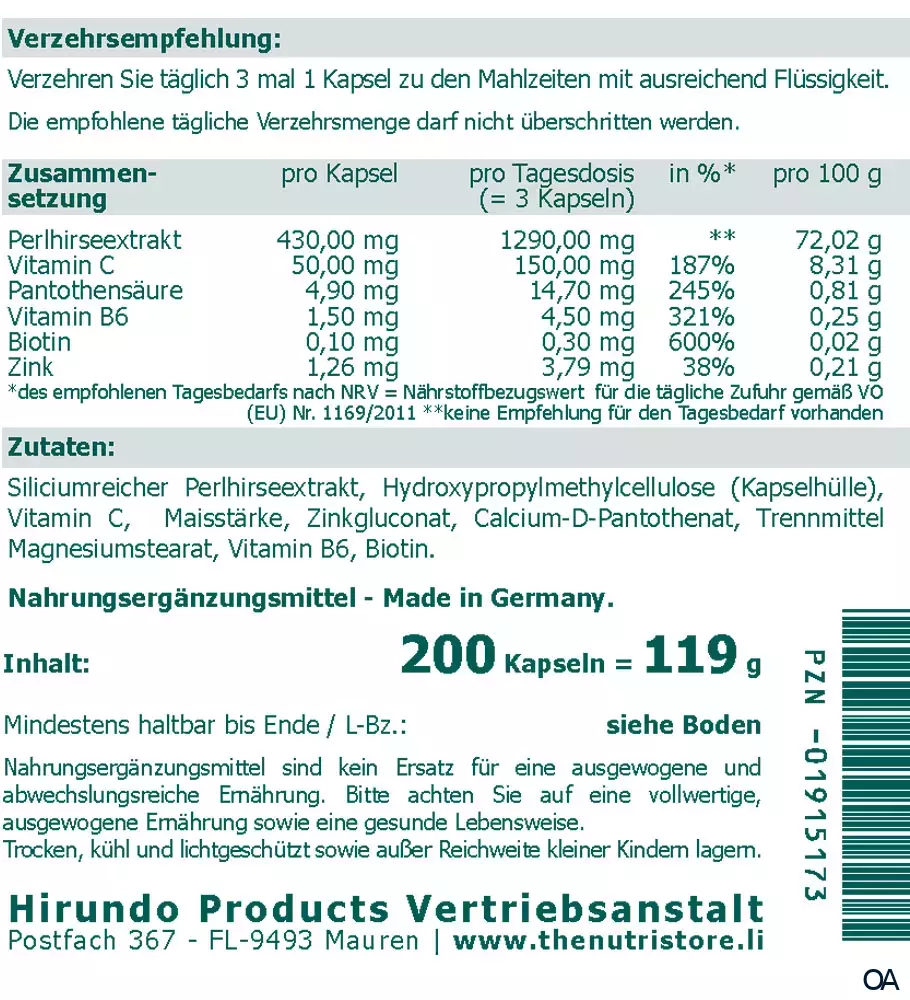 The Nutri Store Perlhirse Kapseln