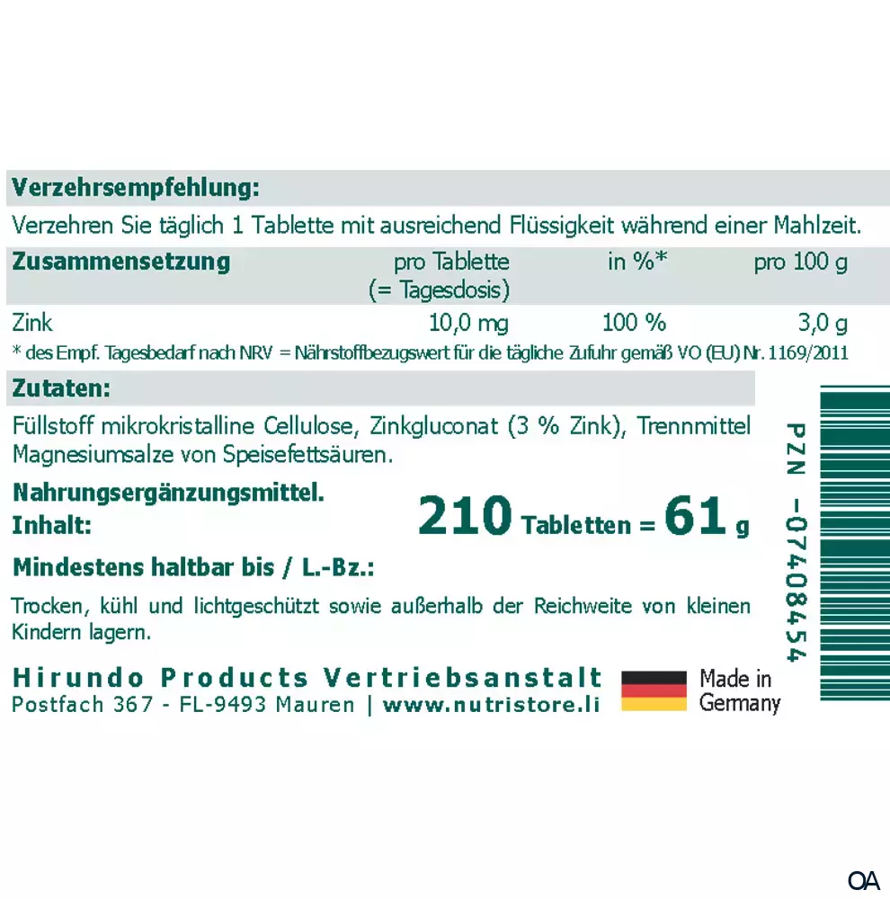 The Nutri Store Zink 10 mg vegane Tabletten