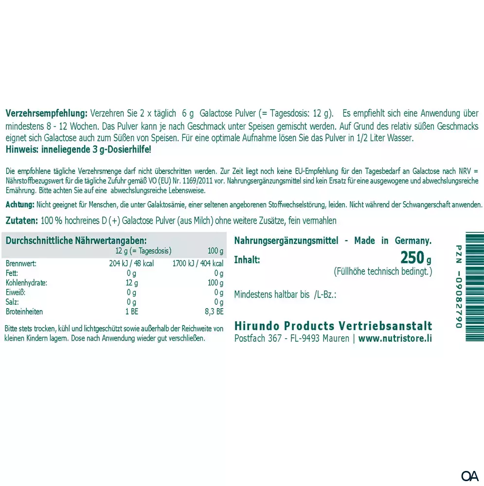 The Nutri Store Premium D-Galactose 100% hochrein Pulver