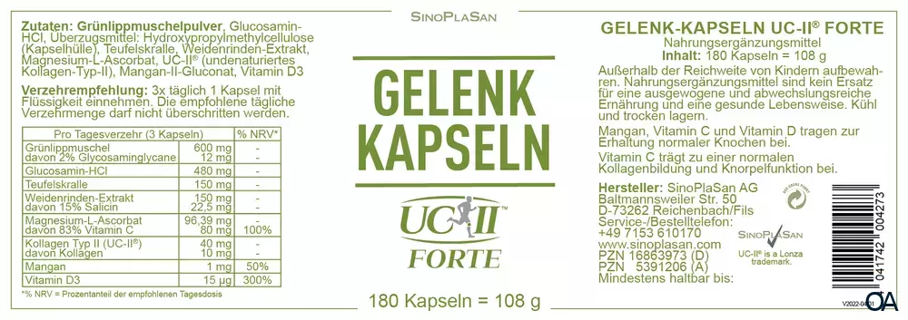 SinoPlaSan Gelenkkapseln UC-II FORTE Kapseln