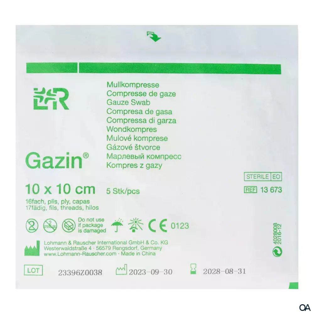 Gazin® Mullkompressen steril, 16-fach, 17-fädig, 10 x 10 cm, 20 x 5 Stück