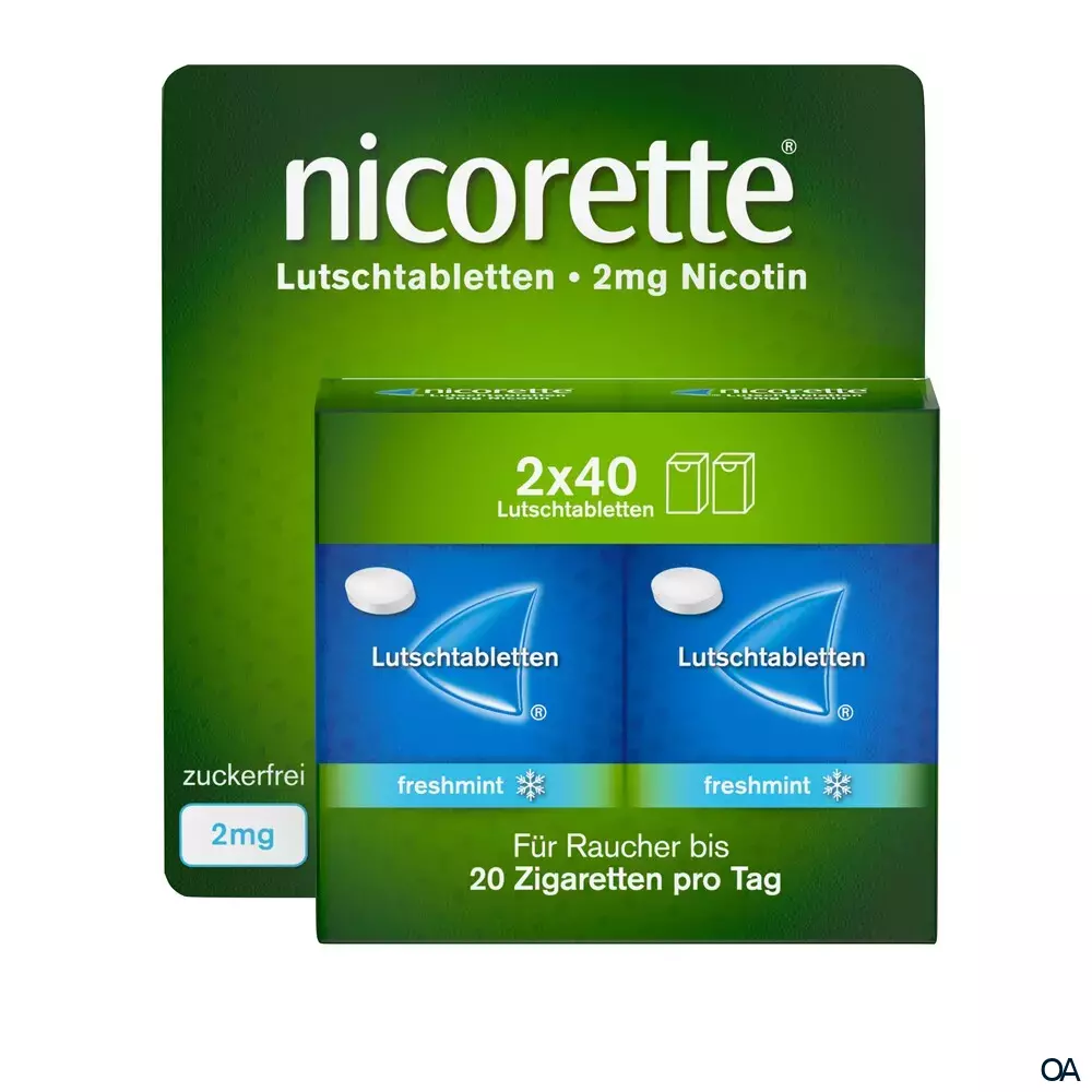 Nicorette® freshmint 2 mg Lutschtabletten 2 x 40 Stück Nicorette® freshmint 2 mg Lutschtabletten 2 x 40 Stück
