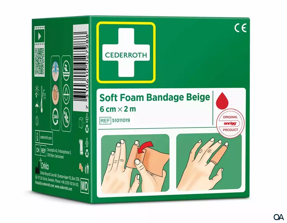 CEDERROTH Soft Foam Bandage Beige 6 cm x 2 m