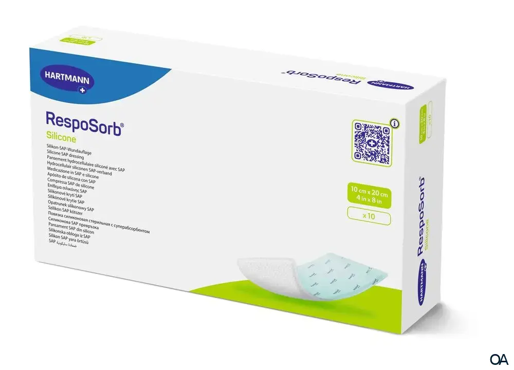 RespoSorb® Silicone superabsorbierende Saugkompresse mit Silikonwundkontaktschicht steril, 10 x 20 cm