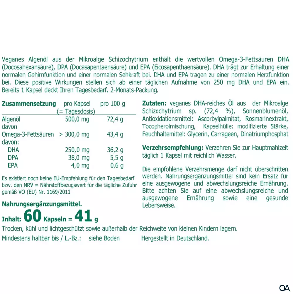 The Nutri Store Omega-3 Algenöl 500 mg vegan Kapseln