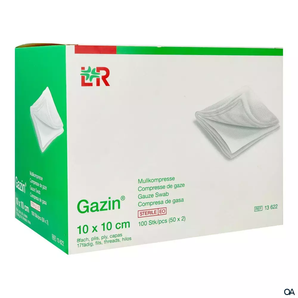 Gazin® Mullkompressen steril, 8-fach, 17-fädig, 10 x 10 cm, 50 x 2 Stück