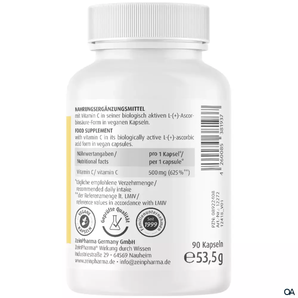ZeinPharma Vitamin C 500 mg Kapseln