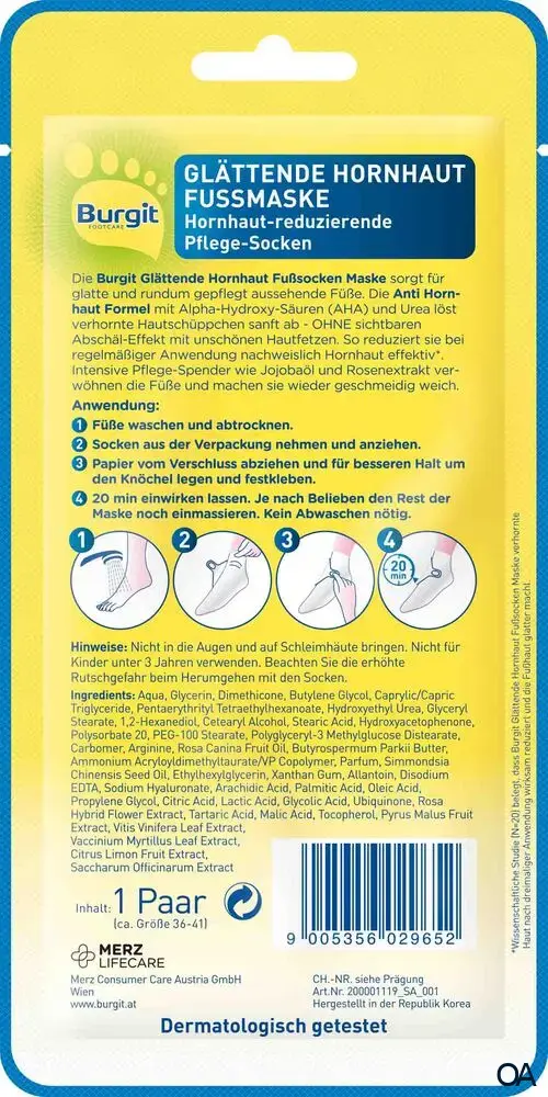 Burgit Glättende Hornhaut Fußmaskensocken