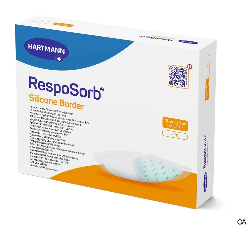 RespoSorb® Silicone Border selbsthaftende superabsorbierende Saugkompresse mit Silikonwundkontaktschicht steril, 16 x 26 cm