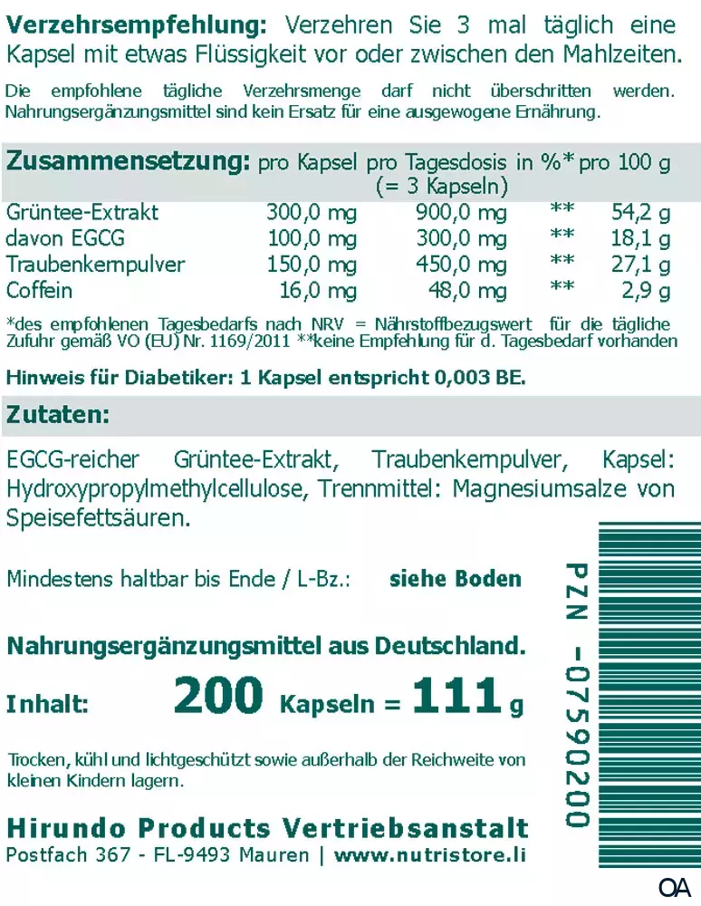 The Nutri Store EGCG Grüntee Extrakt plus Kapseln
