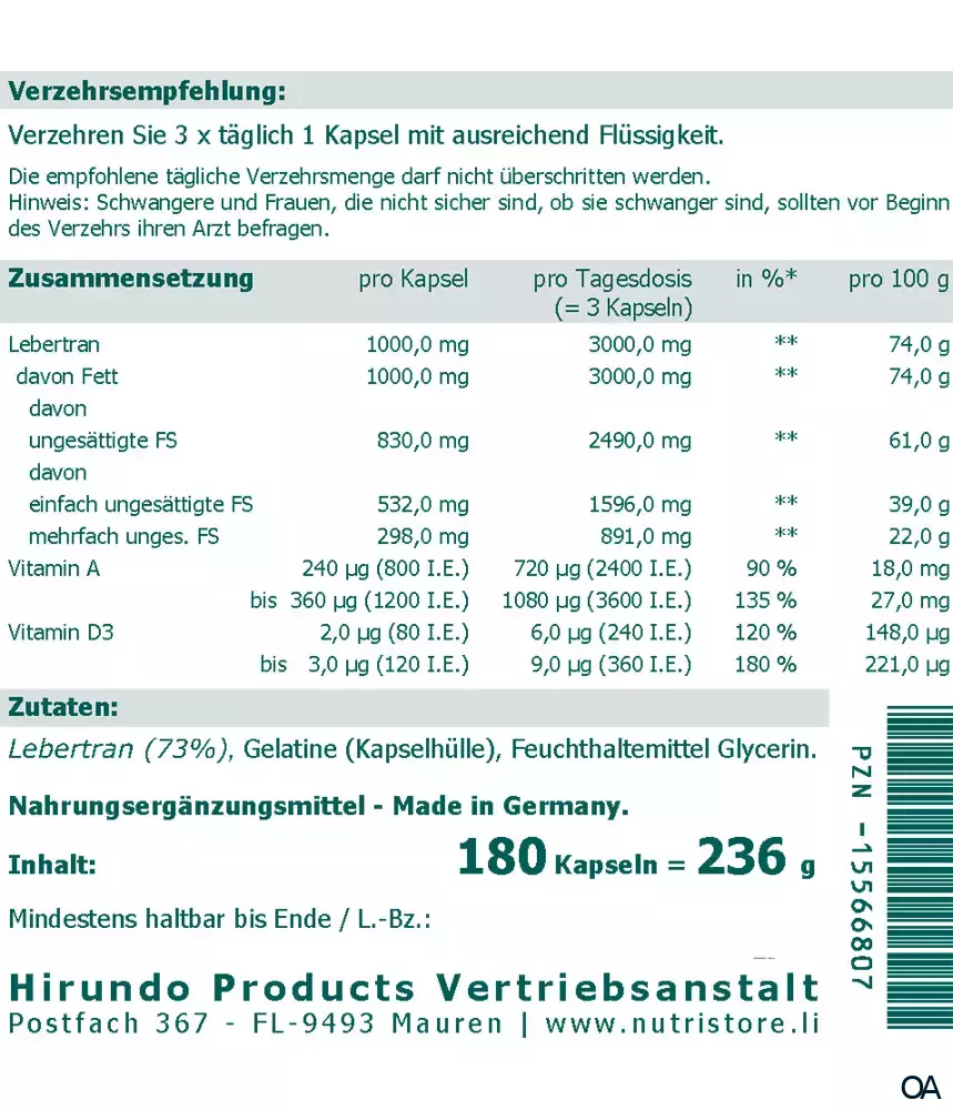 The Nutri Store Lebertran 1000 mg Kapseln